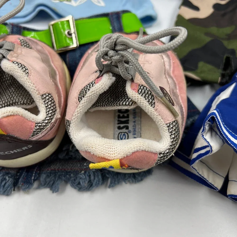 BAB Build A Bear Clothing & Skechers Shoes Lot Military Set Denim Skirt‎ Tshirt